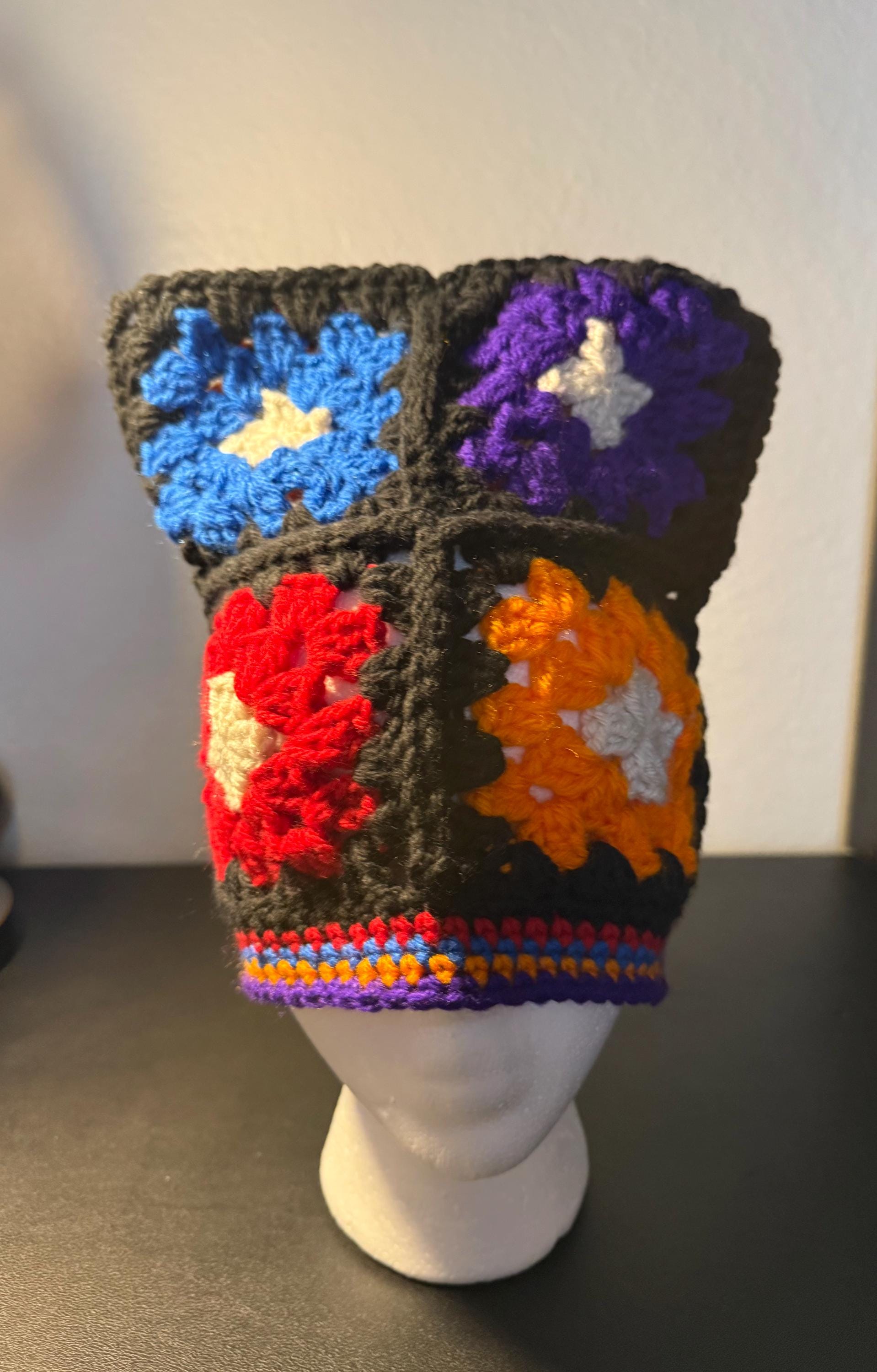 Granny Square Crochet Beanie – Handmade Patchwork Hat, Colorful Vintage-Winter Beanie