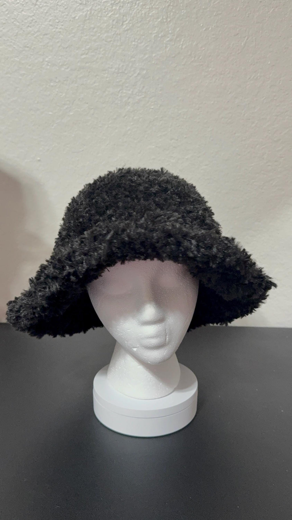 Black Faux Fur Crochet Bucket Hat | Handmade Fuzzy Winter Hat | Soft Statement Streetwear Accessory
