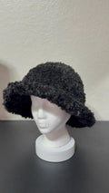 Black Faux Fur Crochet Bucket Hat | Handmade Fuzzy Winter Hat | Soft Statement Streetwear Accessory